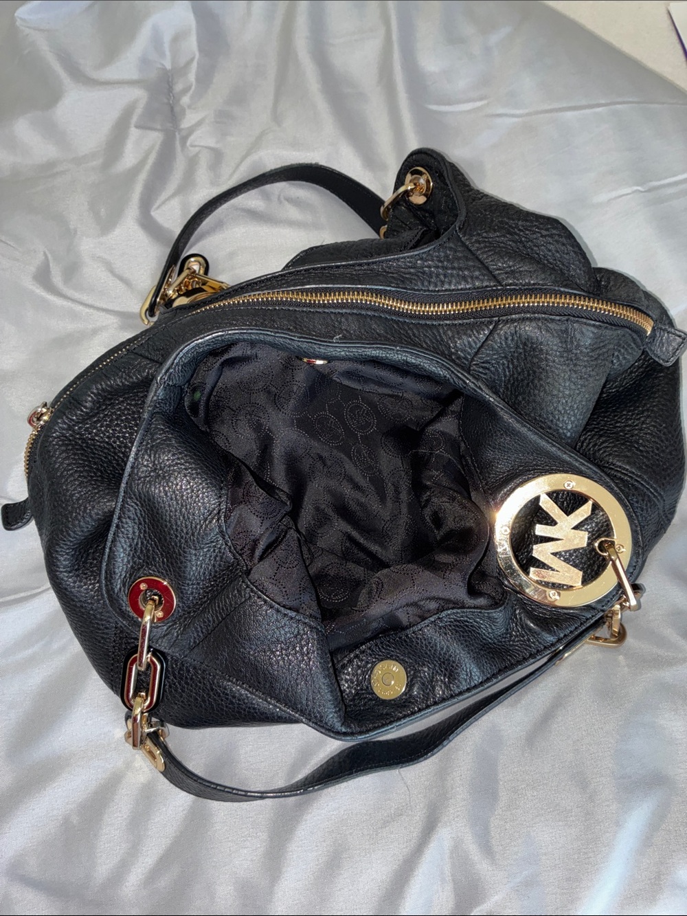 Michael Kors Black Pebbled Leather Shoulder Hobo with Gold Hardware - Picture 4 of 6